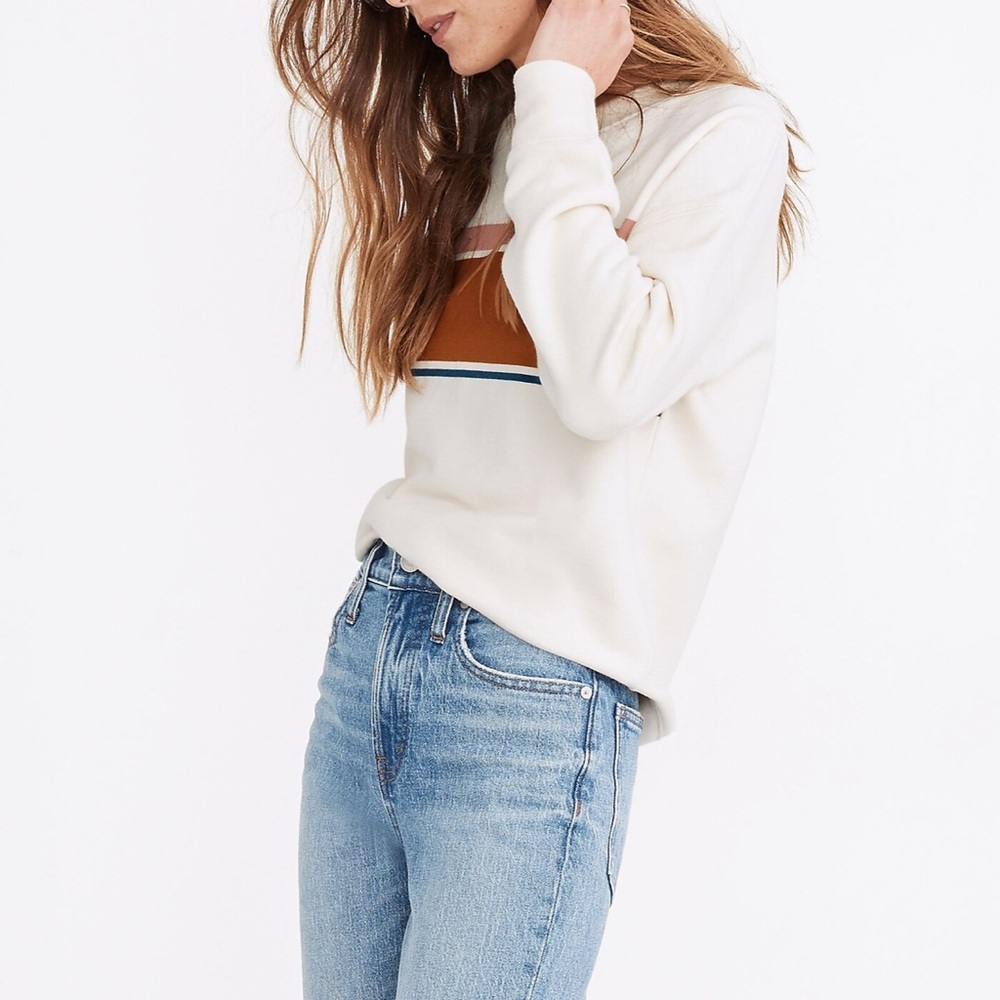 Madewell Re)sourced Cotton Mainstay Sweatshirt Kimball Stripe XL / ANTIQUE CREAM - Picture 2 of 8